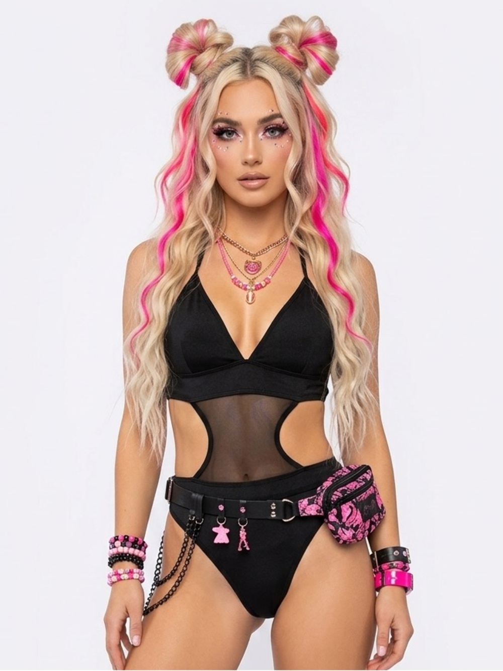 FESTIVAL BODYSUIT | BLACK SHEER HALTER RAVE BODYSUIT
